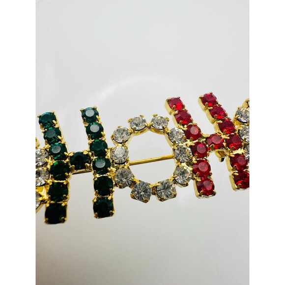 Vintage gold tone Christmas hohoho rhinestone brooch pin - Picture 4 of 5